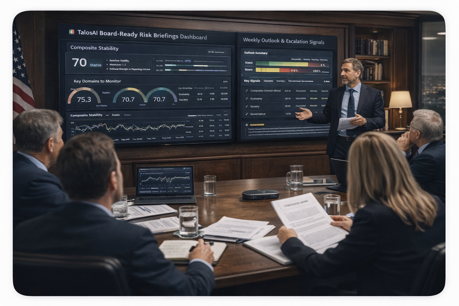 Talosai analysts reviewing stability dashboards and contextual risk analysis
