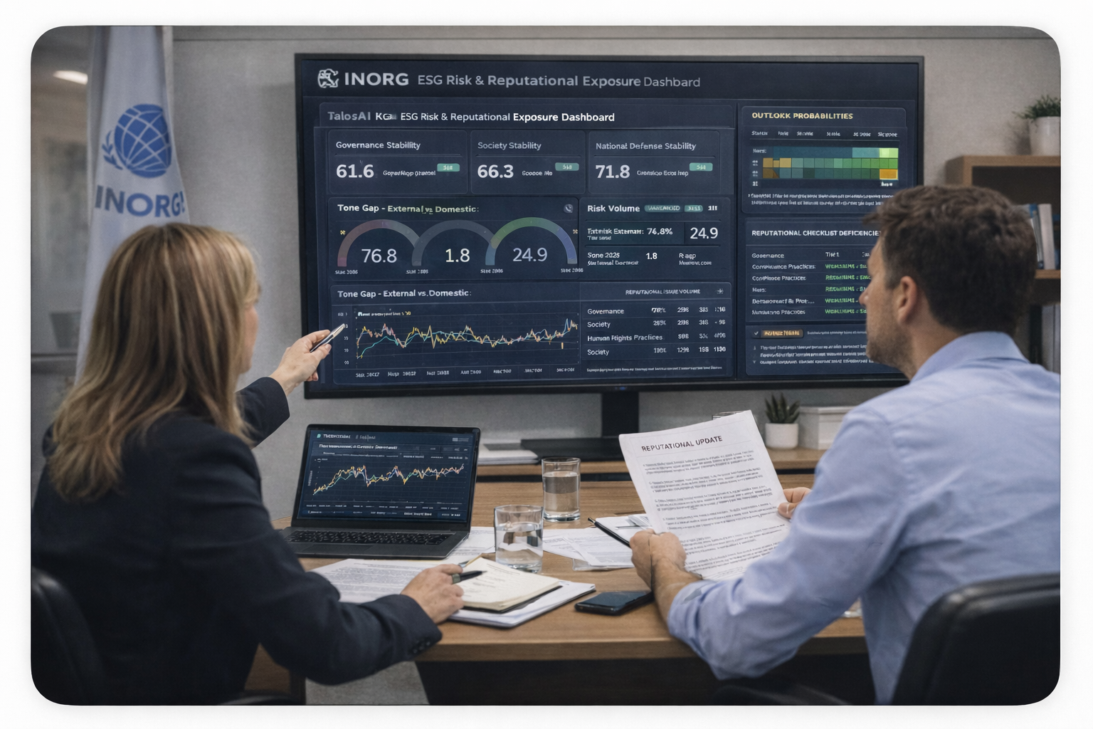 Talosai analysts reviewing stability and risk dashboards and contextual analysis