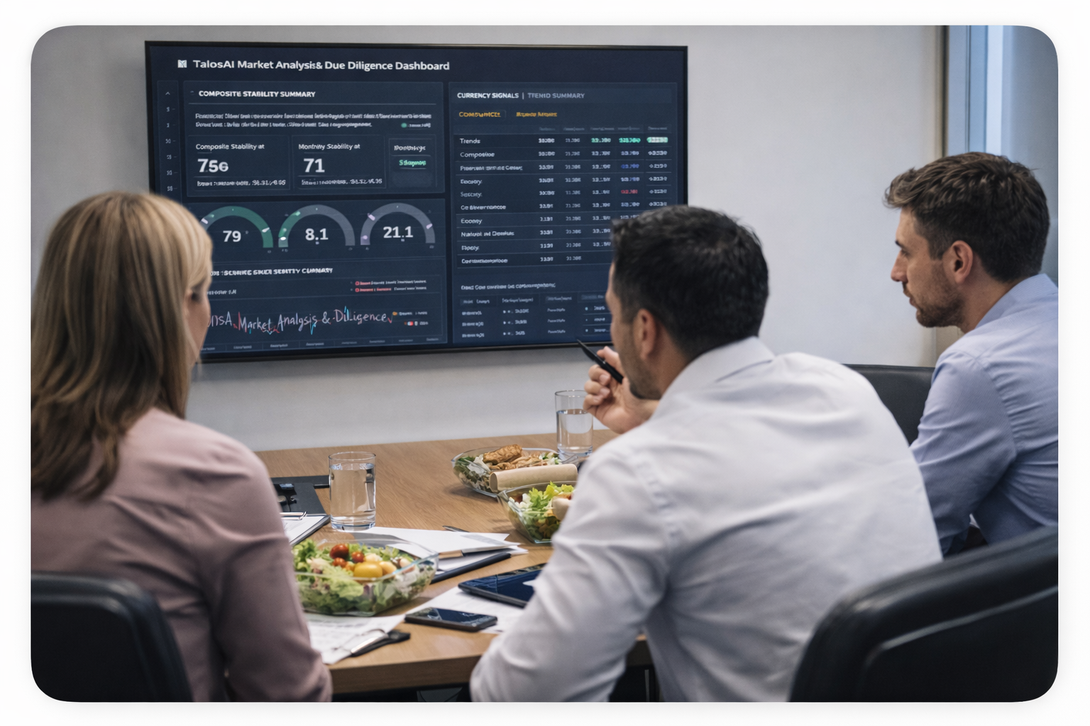 Talosai dashboards and decision support analysis reviewed in a market entry setting