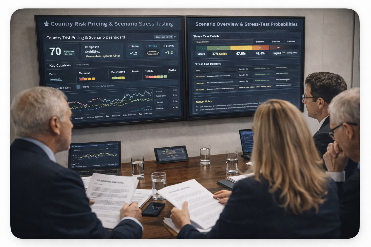 Talosai analysts reviewing stability dashboards and decision-grade contextual analysis